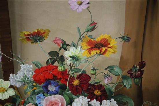 § Albert Williams (1922-2010) Still life of flowers in a brass vase with a lady reflected in a mirror 24 x 20in.